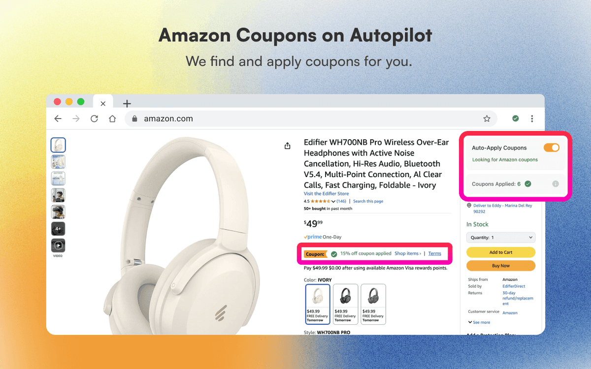 Amazon Coupon Auto Apply screenshot showing coupon functionality 1