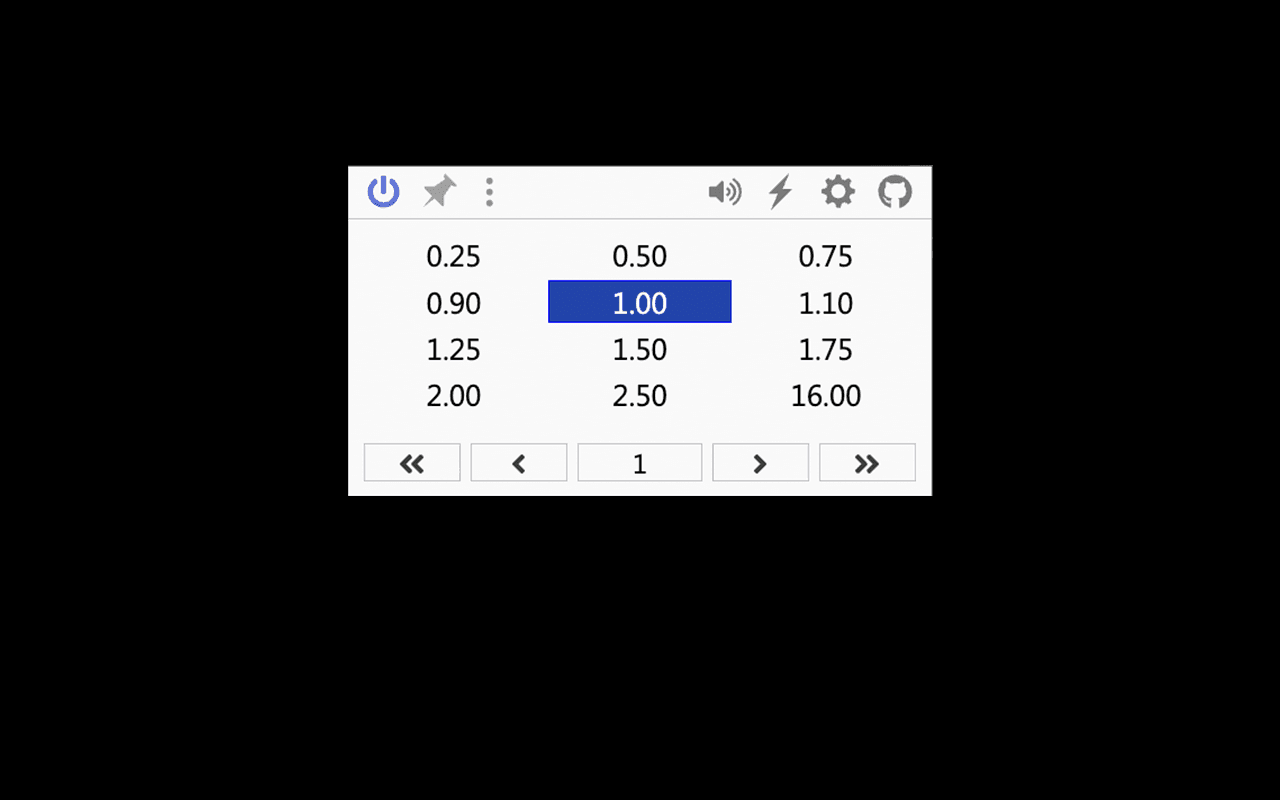 Global Speed, grid-based speed selector popup