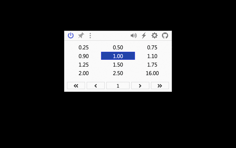 Global Speed, grid-based speed selector popup