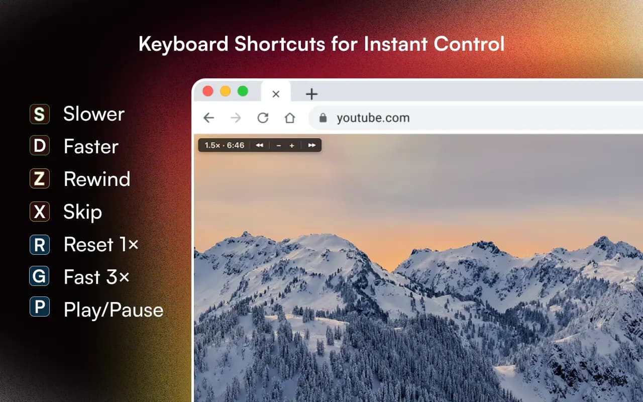 Video Speed Controller Pro keyboard shortcuts for instant video speed control
