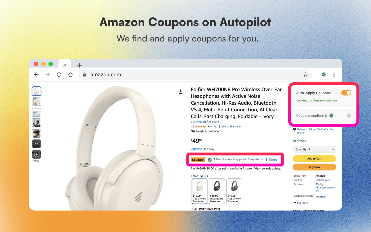 Amazon Coupon Auto Apply screenshot showing coupon functionality 1