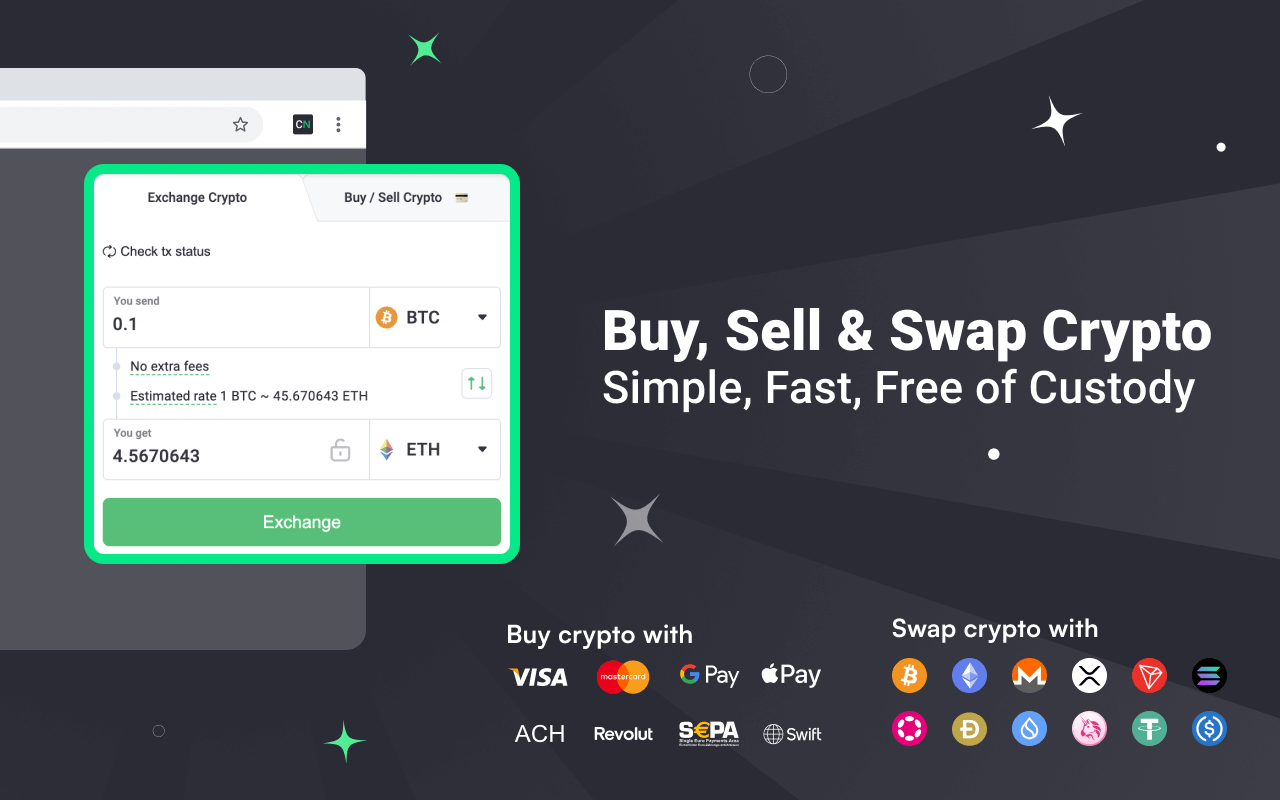 ChangeNOW+ screenshot showing crypto swap functionality 1